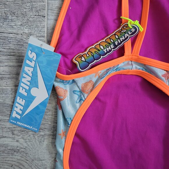 The Finals Women's Swimsuit 36/M One Piece Blue Sea Foil Flutterback Swim NWT - Picture 4 of 10